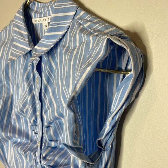 Veronica Beard Ferris Striped ruched button down shirt dress 2 - Picture 6 of 11